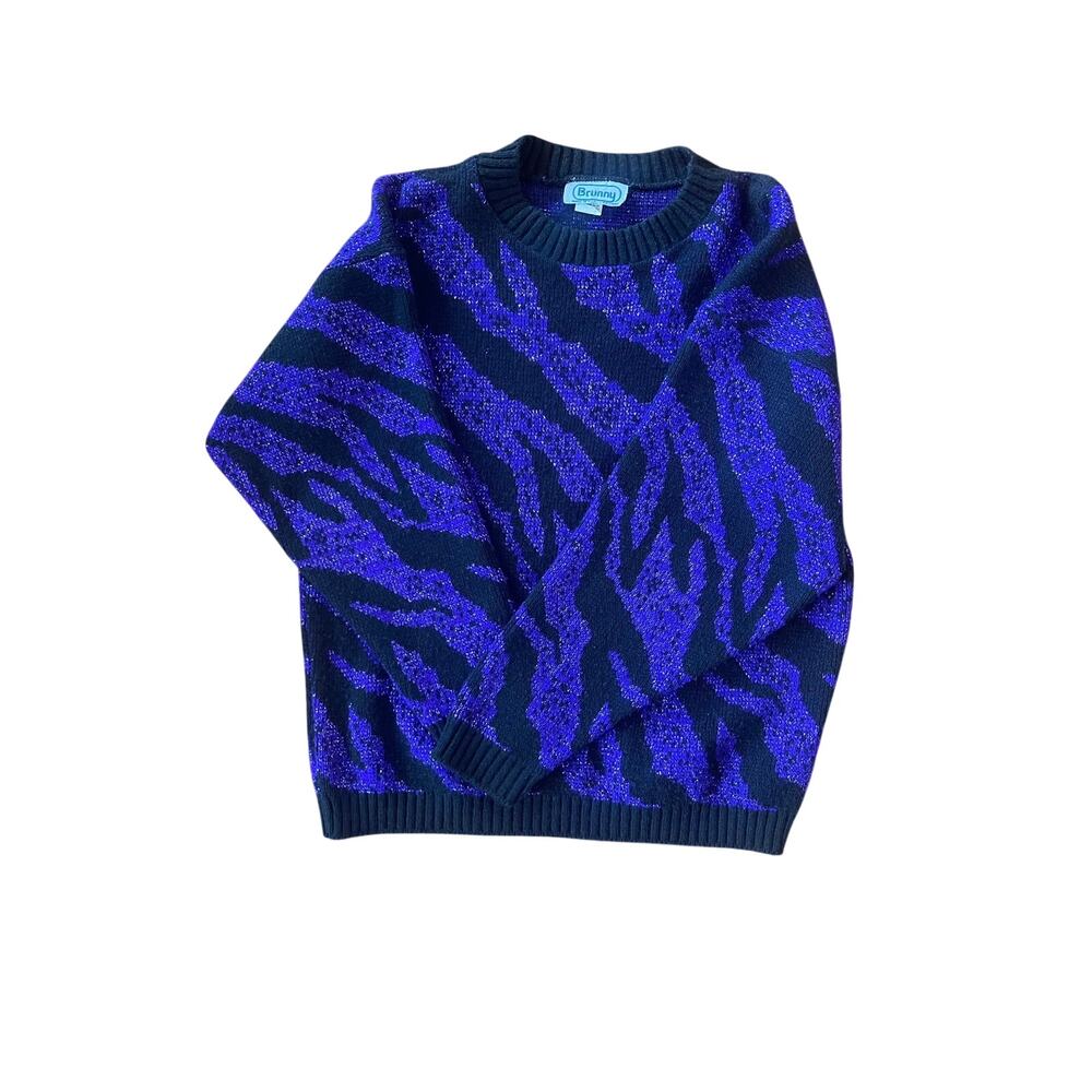 Vtg 80s Brunny Metallic Purple Zebra Sweater S
